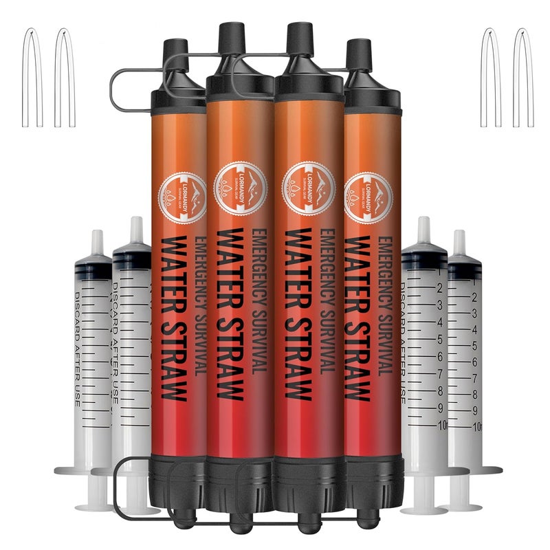 Lormandy Water Filter Straw, Emergency Water Filtration System, Personal Water Purifier, Outdoor Survival Gear and Equipment for Hiking Camping Accessories Travel Fishing Emergency Preparedness (4PCS) - Image 1